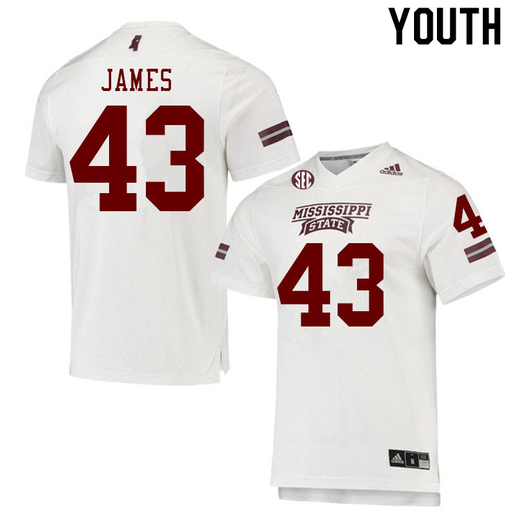 Youth #43 Will James Mississippi State Bulldogs College Football Jerseys Stitched Sale-White - Click Image to Close
